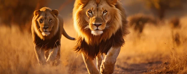 Foto op Canvas Wild lions running fast. © Michal