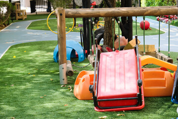 Playground in the park with children's equipment. Playground for children.