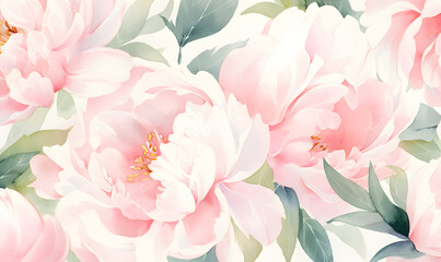 White and pink peony pattern, watercolor, Generative AI