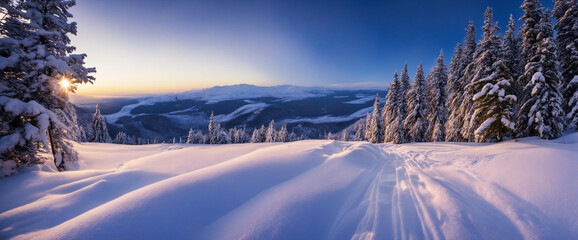 Silvester background panorama banner, beautiful snow road in nature