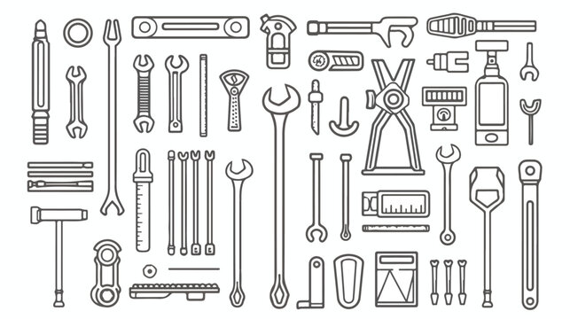 Home tools and hardware set. Thin line art icons. Lin
