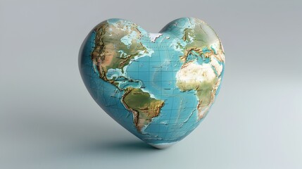Heart Shaped Globe Symbolizing Worldwide Empathy and Support in Detailed 3D Rendering