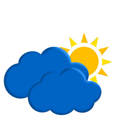 sun behind cloud over blue sky. Sun. Cloud. Icon. Logo.