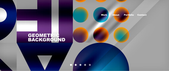 A colorful geometric background featuring circles and lines in shades of violet and electric blue on a gray backdrop, creating a stylish and artistic pattern in space