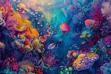 Fish Animals and Water art seamless pattern geometric vector illustration on light background Wallpaper design for decoration shaped illustration - obrazy, fototapety, plakaty