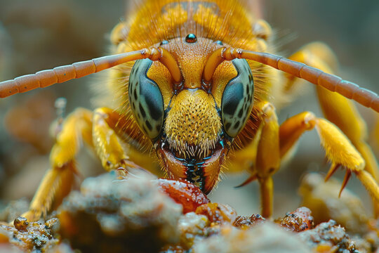 An image of a hornet dissecting its prey to carry back only the most nutritious parts, an example of