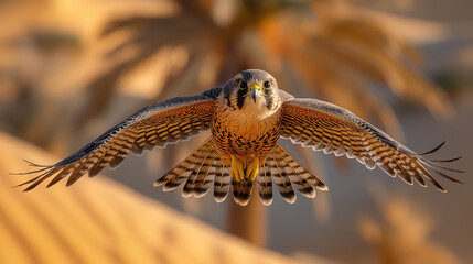 Obraz premium A majestic falcon in action flying towards the lens of the camera