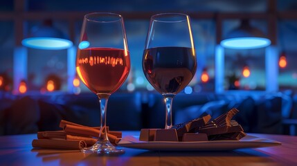 Chocolate and wine pairing, elegant glasses, sophisticated flavors, blissful pairing  11 