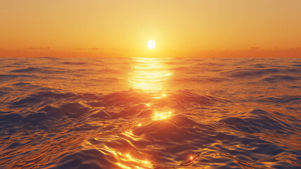 Sunset over the ocean with a golden glow on the water's surface. - obrazy, fototapety, plakaty