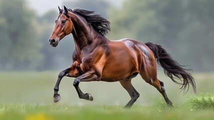 Obraz premium Observant and focused horse galloping freely in the vast expanse of an open field