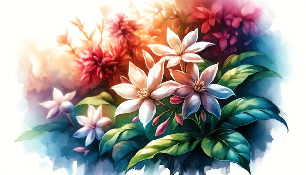 Watercolor Painting of Star Jasmine Flowers