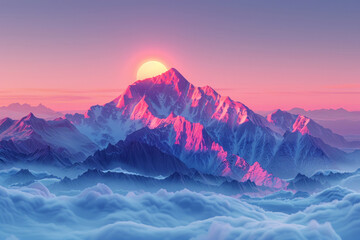 Fototapeta premium A mountain peak stands against a backdrop transitioning from purple to blue, creating a cinematic scene.