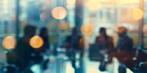 Fototapeta premium A blurred background captures business people having a meeting in an office, working together.