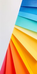 A rainbow paper stands out on a white backdrop, presented in a simple style with solid color blocks in a minimalist, symmetrical, and balanced design with bright, contrasting colors.