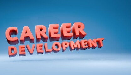 Career development 3d word on blue background, 3D rendering