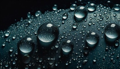 water drops on black background, Macro Photography of Water Drops on a Surface