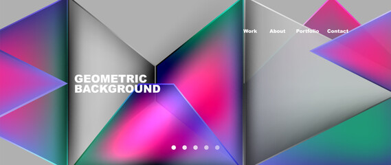 A geometric background featuring colorful triangles in shades of Azure, Purple, Violet, Magenta, and Electric blue on a gray backdrop. The varying tints and shades create a visually appealing design