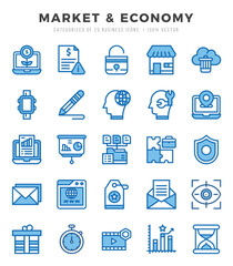 Set of Market & Economy icons in Two Color style. Two Color Icons symbol collection.