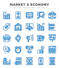 Market & Economy Icons bundle. Two Color style Icons. Vector illustration.
