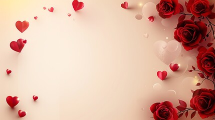 Valentine's Day background. Red flowers, copy space