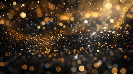 Festive background with shimmering gold sequins and beads on a glossy black surface, ideal for elegant event invitations - obrazy, fototapety, plakaty