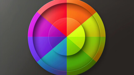 Obraz premium A modern circle background displays a quartered rainbow spectrum, sleek and vibrant.