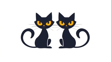 Cartoon illustration of two black cats, simple yet adorable, on a white background.