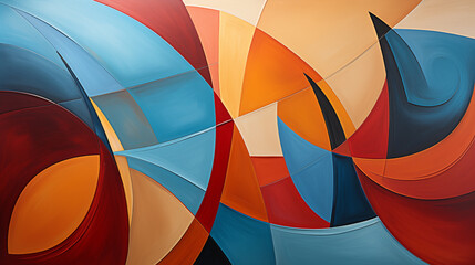 cubism abstract with vibrant colorful geometric shapes and fragmented forms. Orange Blue Colors 