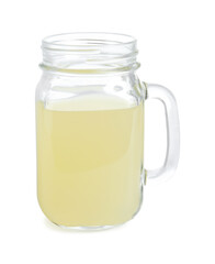 Refreshing lemon juice in mason jar isolated on white