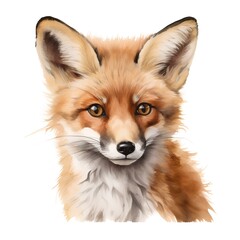 Fototapeta premium Watercolor portrait of a red fox. Isolated on white background.