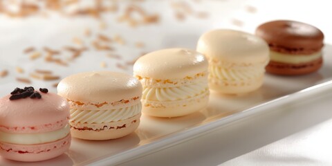 Obraz na płótnie Canvas Elegantly plated assorted French macarons with a variety of flavors, capturing the delicate art of patisserie