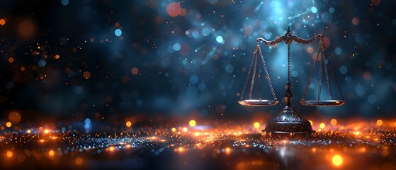 Ethereal Scales of Justice Amidst Stardust. Concept Legal-themed photography, Cosmic beauty, Ethereal justice, Stardust elements - obrazy, fototapety, plakaty