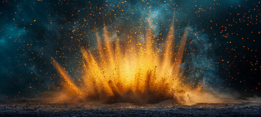 A large explosion is depicted in the image, with a lot of smoke - obrazy, fototapety, plakaty