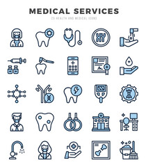 MEDICAL SERVICES Two Color icons collection. Two Color icons pack. Vector illustration