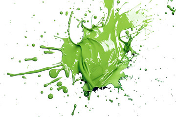 Chaotic green paint splatters spreading wildly on transparent background. - obrazy, fototapety, plakaty