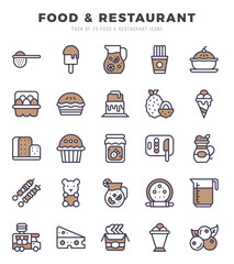 Food and Restaurant Two Color icons collection. 25 icon set in a Two Color design.