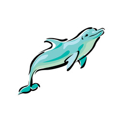 Electric blue dolphin fin jumping in white background