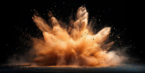 A large explosion of sand and dust is captured in a black and white photo
