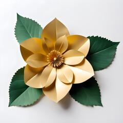 Paper flower made of origami paper on a white background. Handmade.