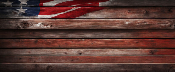 Frame made of red blue white bokeh in the colors of the united states flag on wooden rustic black wood texture 