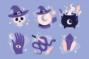 Magic and witchcraft cartoon mini composition set