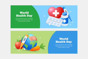 World health day cartoon banner set - 786051147