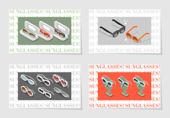 Sunglasses cards in isometric view - 786051181