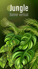Realistic jungle vertical banner template with tropical leaves - 786051191