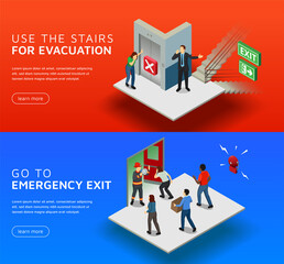 Isometric evacuation horizontal banner template set collection - 786051193
