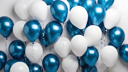 Blue and white balloons on a white background