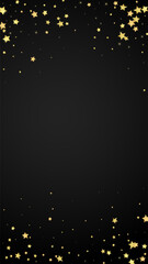 Magic stars vector overlay. Gold stars scattered around randomly, falling down, floating. Chaotic dreamy childish overlay template. Magical cartoon night sky on black background. - 786052128