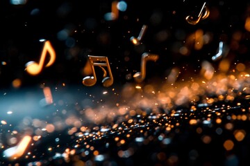 A close up of a bunch of musical notes and music, AI - obrazy, fototapety, plakaty