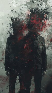 Harness the eerie essence of The Doppelganger using digital glitch art techniques Depict the sinister entity seamlessly blending in with its unsuspecting victims, creating an unsettling and chaotic at