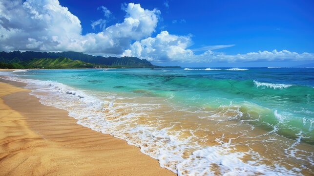 Beach Shore. Hawaii North Shore with Sea Background for Family Aloha Time